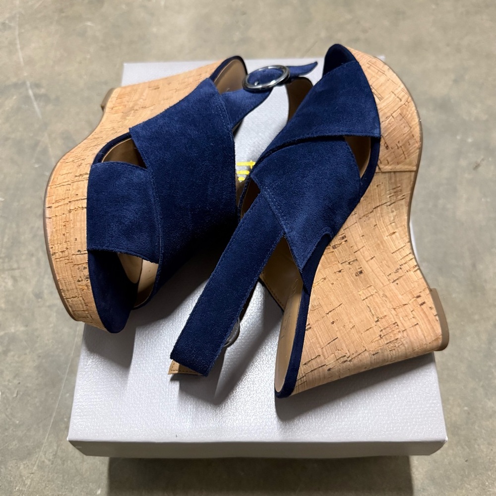 Franco Sarto Navy Wedge Sandals - Picture 2 of 3